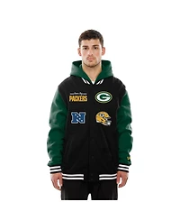 New Era Men's Black Green Bay Packers Full-Snap Fleece Hoodie Jacket