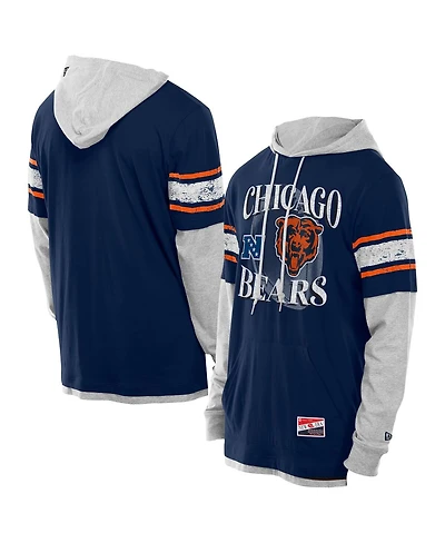 New Era Men's Navy Chicago Bears Twofer Layered Long Sleeve Hoodie T-Shirt