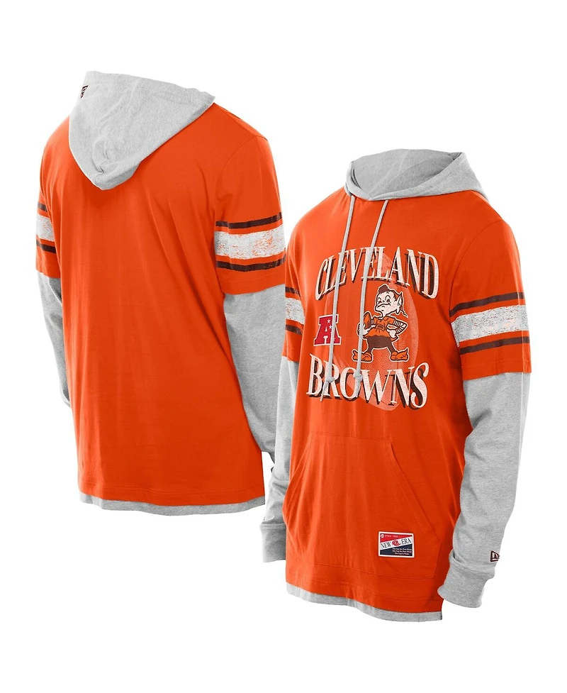 New Era Men's Orange Cleveland Browns Twofer Layered Long Sleeve Hoodie T-Shirt