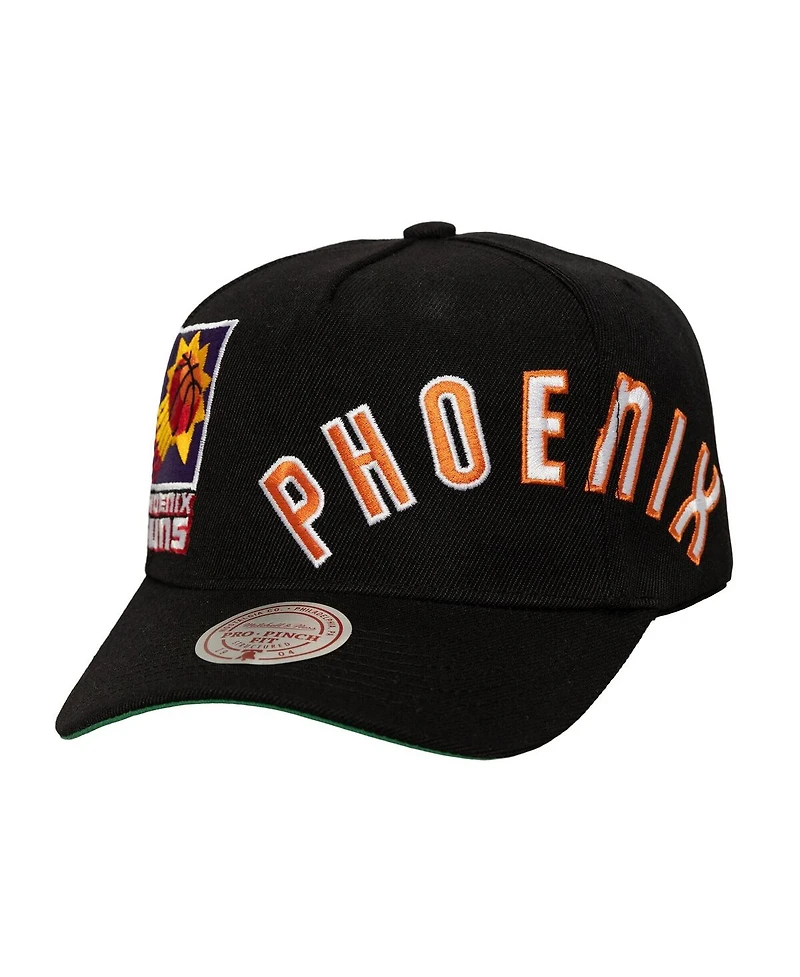 Mitchell & Ness Men's Black Phoenix Suns Busted Logo Wordmark Wrap-Around Pro Pinch Adjustable Hat