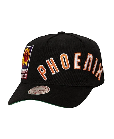 Mitchell & Ness Men's Black Phoenix Suns Busted Logo Wordmark Wrap-Around Pro Pinch Adjustable Hat
