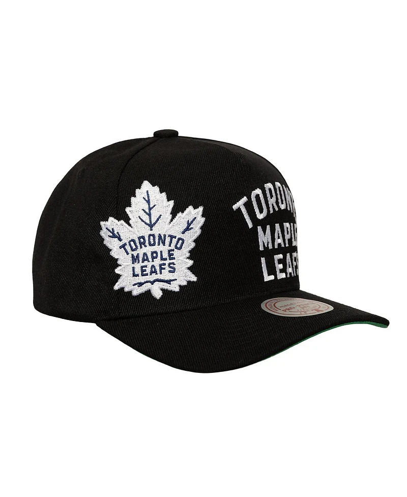 Mitchell & Ness Men's Black Toronto Maple Leaf's Busted Logo Wordmark Wrap-Around Pro Pinch Adjustable Hat