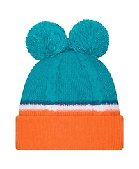New Era Women's Aqua Miami Dolphins Double Bubble Cuffed With Pom Knit Hat