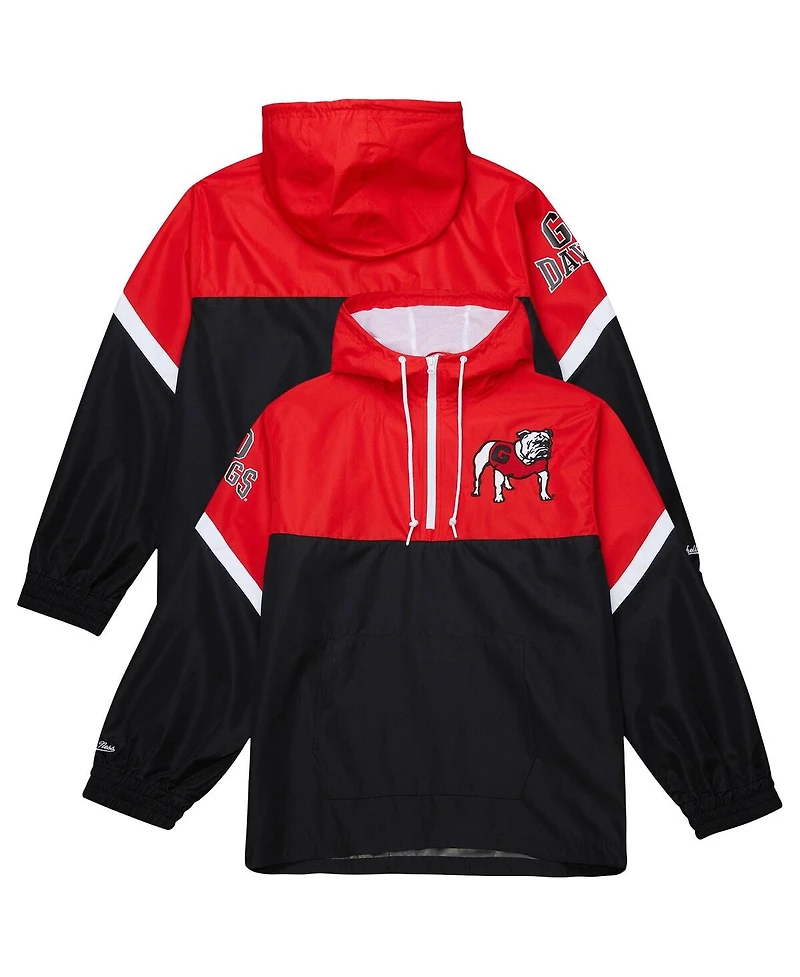 Mitchell & Ness Men's Red/Black Georgia Bulldogs Tie Breaker Logo Vintage Lightweight Anorak Half-Zip Windbreaker