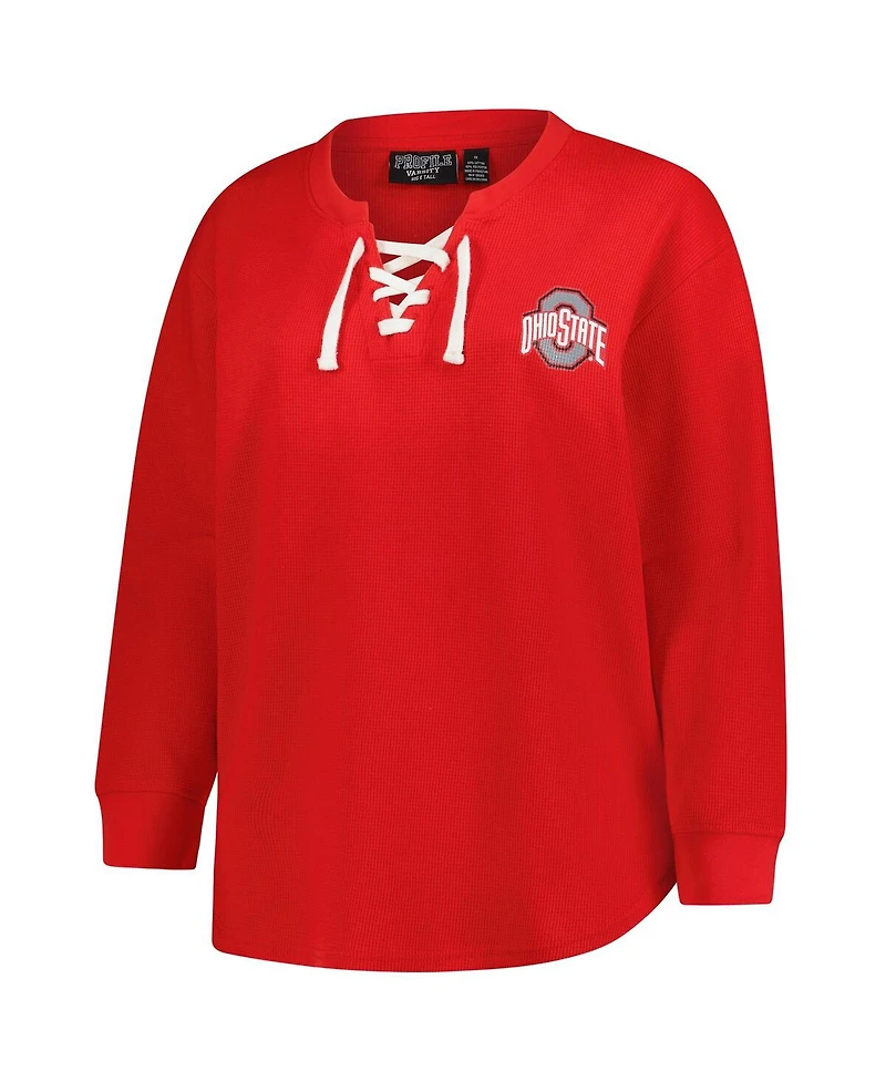Fanatics Women's Scarlet Ohio State Buckeyes Lace-Up Waffle Knit Plus Long Sleeve T-Shirt