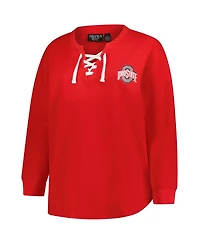 Fanatics Women's Scarlet Ohio State Buckeyes Lace-Up Waffle Knit Plus Long Sleeve T-Shirt