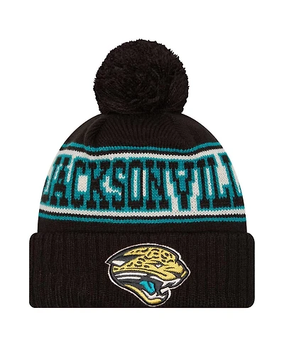 New Era Big Boys and Girls Black Jacksonville Jaguars Retro Cuffed With Pom Knit Hat