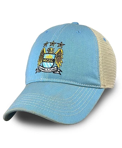 1863FC Men's Sky Blue Manchester City Retro Tea Washed Vintage Trucker Adjustable Hat