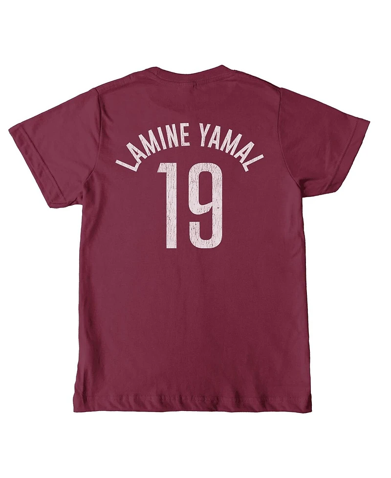 1863FC Big Boys and Girls Lamine Yamal Maroon Barcelona Player Name Number T-Shirt