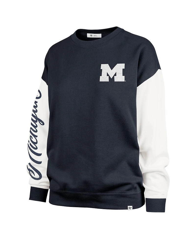 '47 Brand Women's Navy Michigan Wolverines Double Header Rise Andie Pullover Sweatshirt