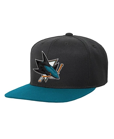 Mitchell & Ness Big Boys and Girls Black/Teal San Jose Sharks Core Team Two-Tone Snapback Hat