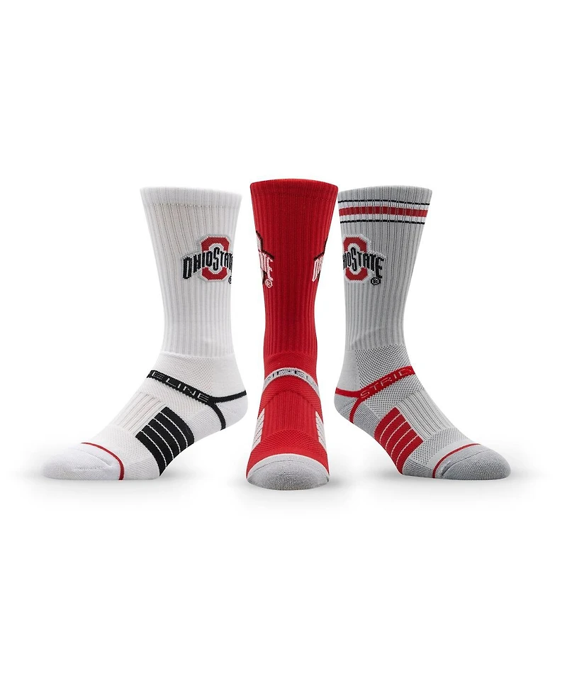 Strideline Men's and Women's 3-Pack Ohio State Buckeyes Premium Knit Crew Socks