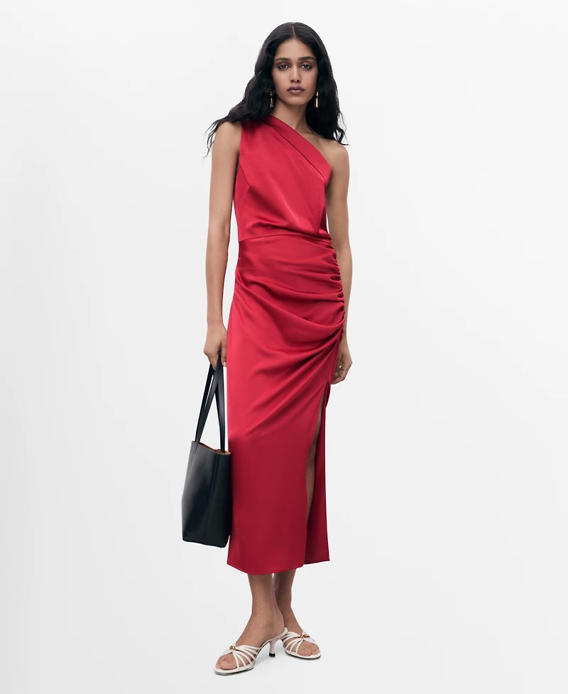 Mango Women's Side Slits Asymmetrical Satin Dress