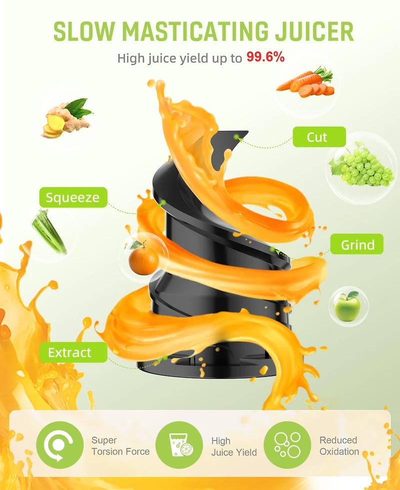 180W Juicer Machines, Cold Press Juicer, Powerful Slow Juicer with Pulp Seperation For Whole Fruits & Vegetables