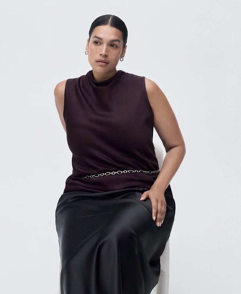 Mango Women's Draped Neck Satin Blouse