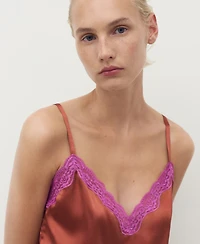 Mango Women's Contrasting Lace Silk Top