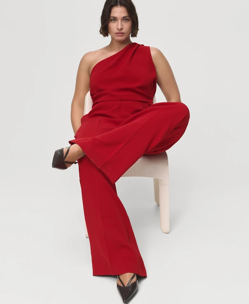 Mango Women's Asymmetrical Neck Long Jumpsuit