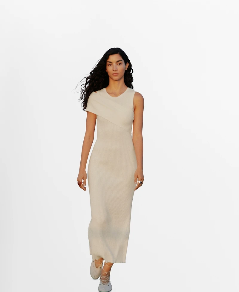 Mango Women's Asymmetrical Sleeves Knitted Dress