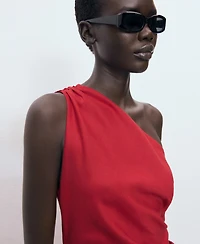 Mango Women's Asymmetrical Neckline Lyocell Dress