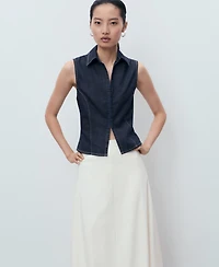 Mango Women's Contrast Stitching Denim Top