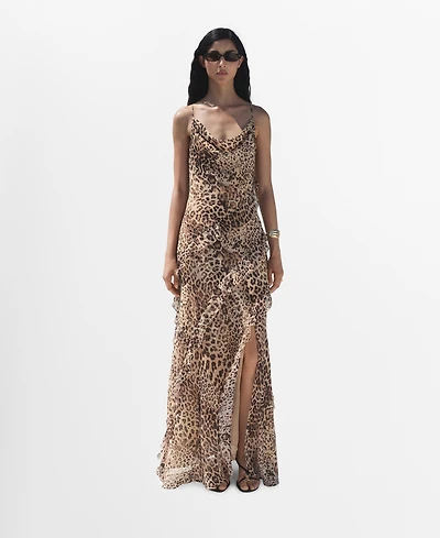 Mango Women's Animal Print Ruffle Dress