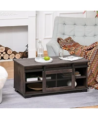 Homcom Farmhouse Table with Sliding Mesh Barn Door and Storage Cabinet