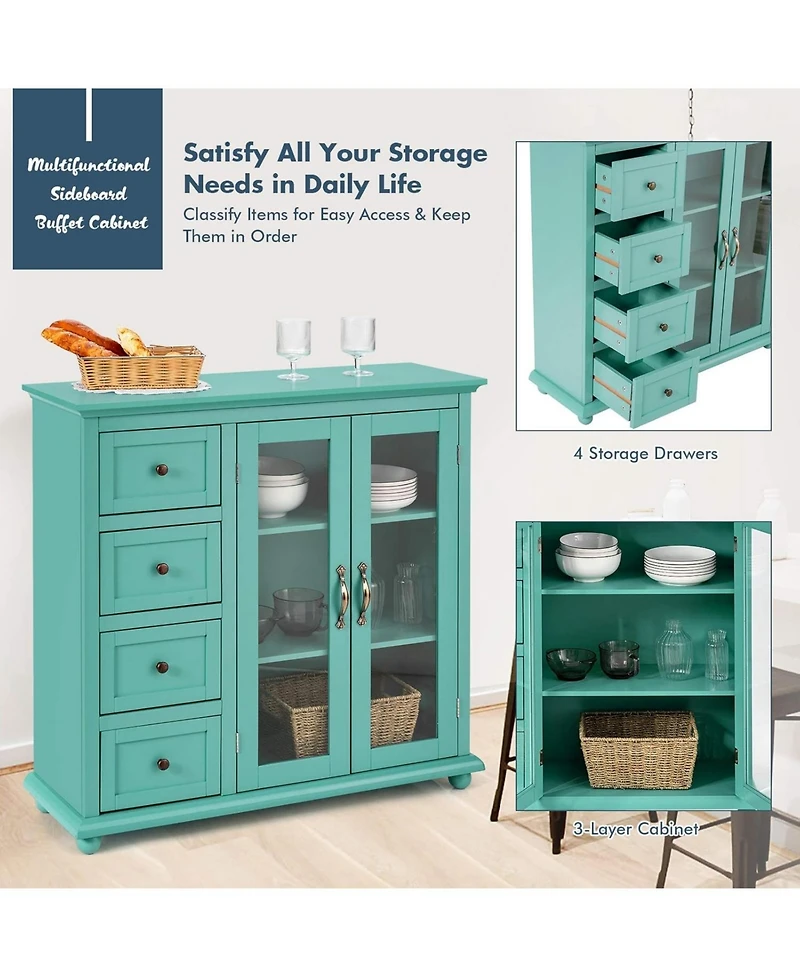 Buffet Sideboard Table Kitchen Storage Cabinet with Drawers and Doors