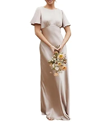 Six Stories Women's Gathered Bust Satin Bridesmaid Dress