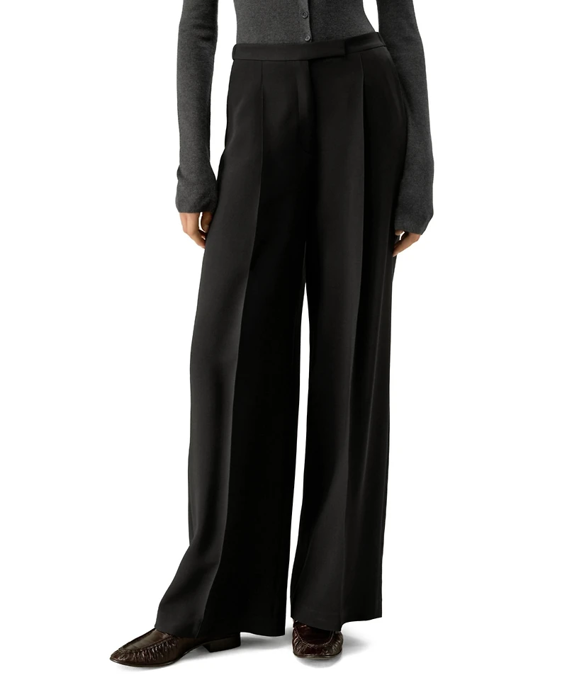 Lilysilk Women's Silk-Wool Pleated Wide-Leg Trousers