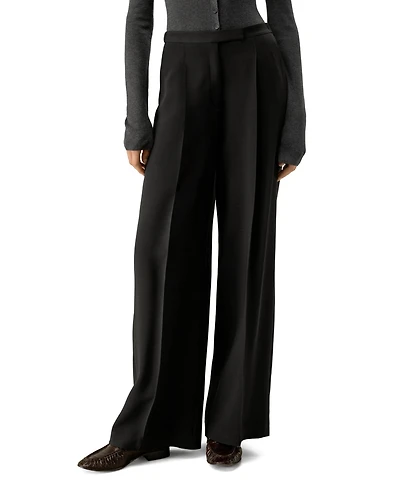 Lilysilk Women's Silk-Wool Pleated Wide-Leg Trousers