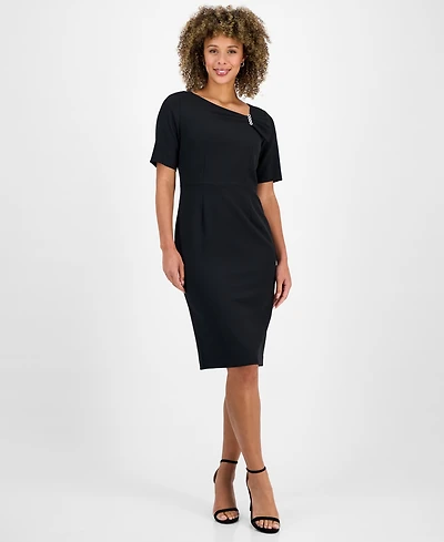 Kasper Women's Asymmetrical-Neck Sheath Dress
