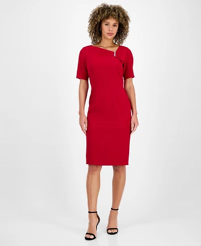 Kasper Women's Asymmetrical-Neck Sheath Dress, Regular & Petite
