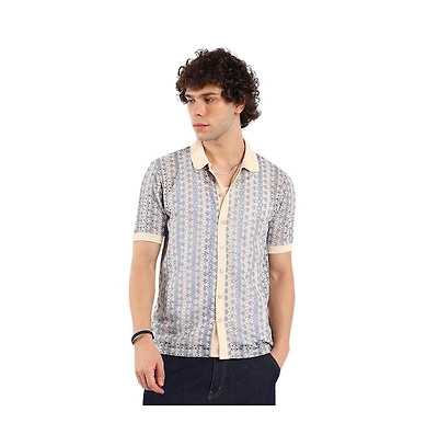 Campus Sutra Men's Ditsy Floral Knit Shirt