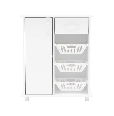 Polifurniture Kitchen Storage Cabinet with 1 door, 1 Drawer & 3 Baskets, White