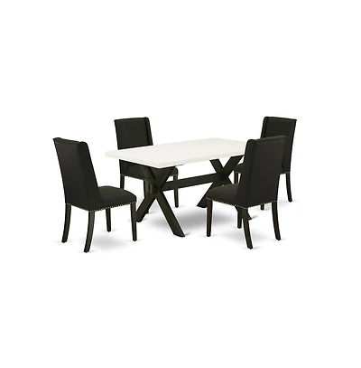East West Furniture 5-Piece Mid Century Dining Table Set Included 4 Dining Chairs Upholstered Nails Head Seat and Stylish Chair Back and Rectangular T