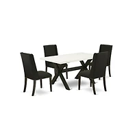 East West Furniture 5-Piece Mid Century Dining Table Set Included 4 Dining Chairs Upholstered Nails Head Seat and Stylish Chair Back and Rectangular T