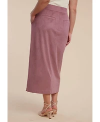 Eloquii Women's Faux Suede Midi Column Skirt
