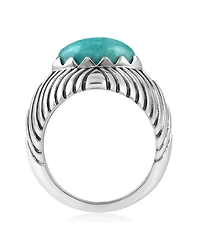 American West Jewelry Sterling Silver Green Turquoise Marquise Gemstone Ribbed Ring