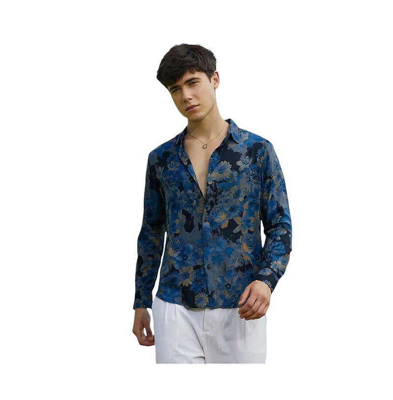 Campus Sutra Men's Bi-Hue Daisy Shirt