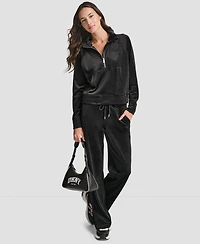 Dkny Women's Platinum Velour Embroidered Logo Sweatshirt