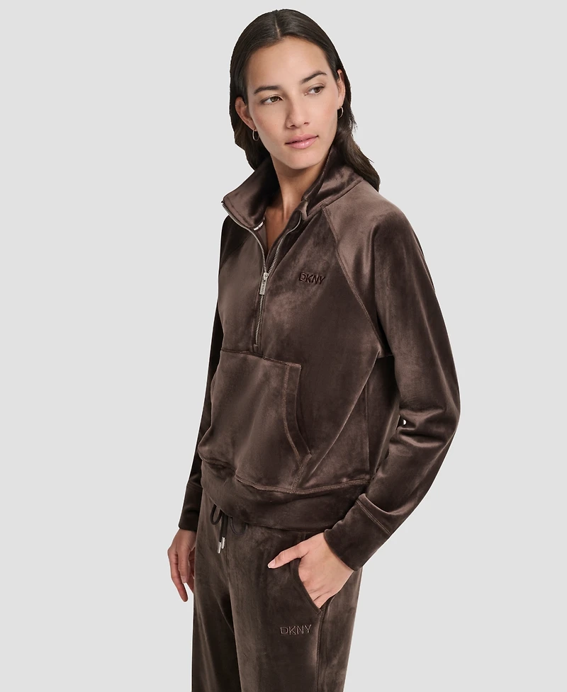 Dkny Women's Platinum Velour Embroidered Logo Sweatshirt