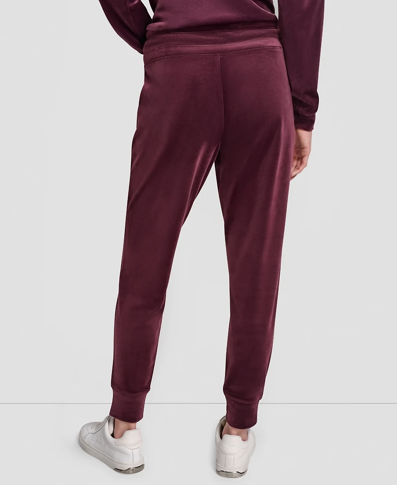 Dkny Women's Platinum Velour Rhinestone Logo Slim Fit Joggers