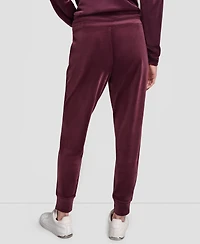 Dkny Women's Platinum Velour Rhinestone Logo Slim Fit Joggers