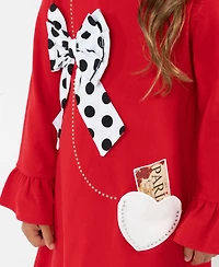 Rare Editions Little Girls Interlock Dress with Polka-Dot Statement Bow