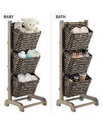 mDesign Water Hyacinth 3-Tiered Storage Baskets Floor Stand - Black/Black Wash