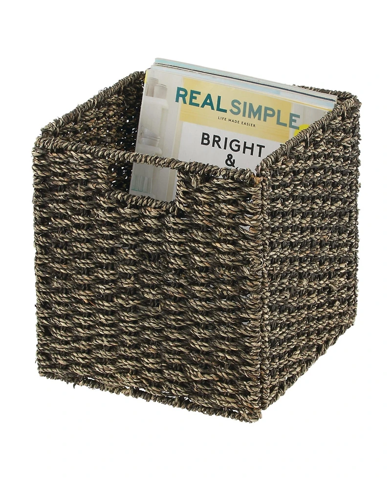 mDesign Seagrass Woven Cube Bin Basket Organizer, Handles, 4 Pack, Black Wash
