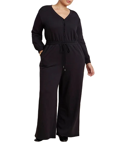 Eloquii Women's Elements Plus Button Up Long Sleeve Jumpsuit
