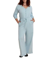 Eloquii Elements Women's Plus Size Button Up Long Sleeve Jumpsuit
