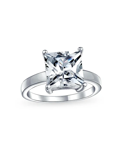 Bling Jewelry Sterling Silver 3CT Princess Cut Cubic Zirconia Solitaire Ring – Classic Promise Design