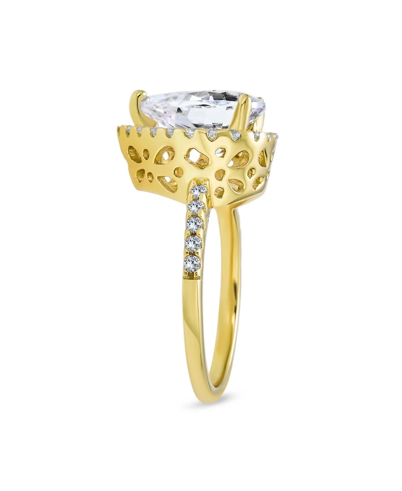 Bling Jewelry 7CT Pear Halo Cz Solitaire Teardrop Cocktail Statement Ring Sterling Silver